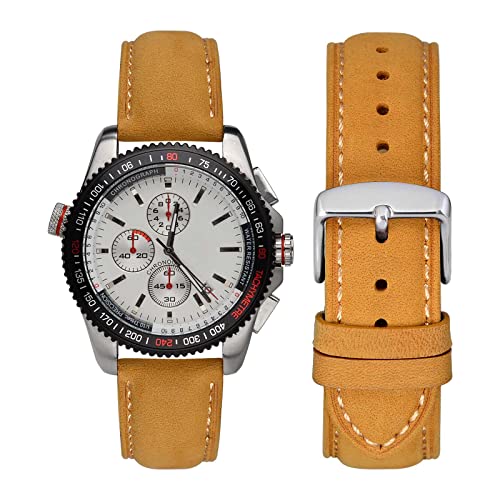 Wocci 22Mm Vintage Leather Watch Band For Men And Women, Silver Buckle (Tan) #TOP4