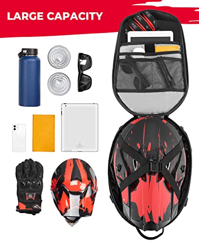 Kemimoto Motorcycle Tail Bags, 37L Expandable Motorcycle Helmet Backpack Waterproof Luggage Bag Compatible With Dirt Bike Motorbike, Multifunctional Hard Shell Backpack Rear Seat Bag With Rain Cover #TOP2