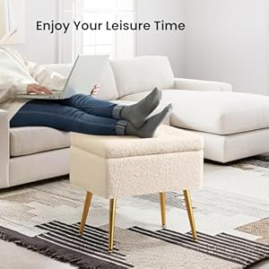 Furniliving vanity stool 1975 w x 1475 w x 185 h sherpa vanity bench with storage faux fur vanity chair for makeup room comfy foot rest modern ottoman for bedroom living roomivorywhite  urban country home decor