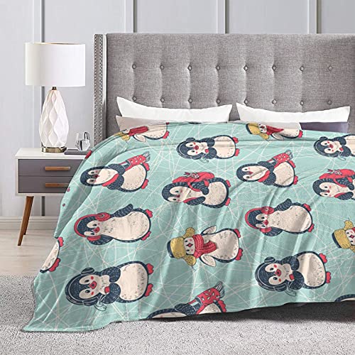 Majoug Cute Musical Penguin Pattern Throw Blanket Soft Lightweight Cozy Premium Flannel Warm Bed Blanket For Bedroom Living Couch All Seasons 50"X40" #TOP3