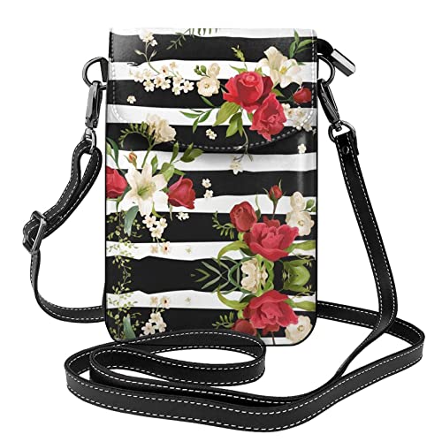 Petit sac à bandoulière pour espèces et mobile aux fleurs rouges