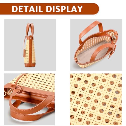 Bolso playa bambú trenzado cuero ajustable mujer miniatura 4