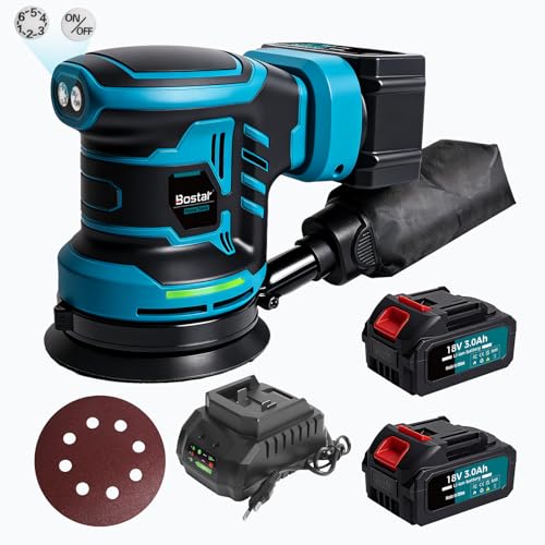 Bostar Akku Exzenterschleifer 18V Set, Ø 125mm Bürstenlos...