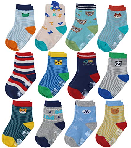 Flanhiri Baby Boys Toddler Non Skid Cotton Socks with Grip