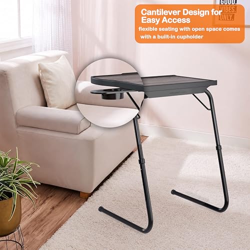 Image of amazon basics Pro Smart | Lounge Mate Smart | Height Adjustable Laptop Table | Adjustable Table Angle | Cupholder | Carbon Steel | Foldable | Dove White | 75 cm - H, 55 cm - L, 40 cm - W