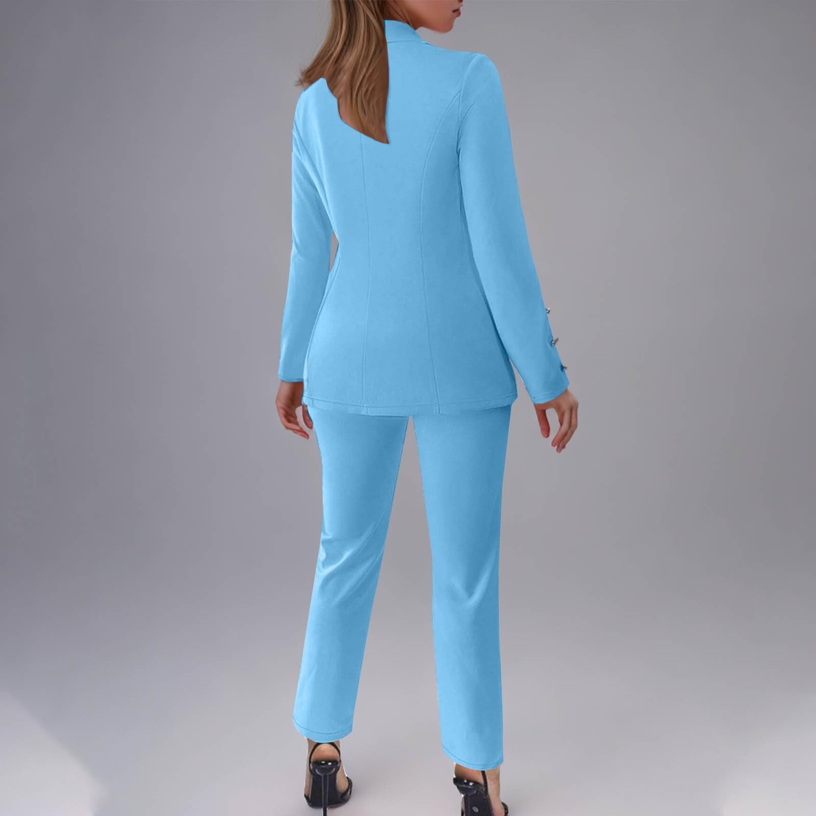 Generico Tailleur Donna Eleganti Due Pezzi Completo Con Revers E Bottoni Curvy Abbigliamento Casual Maniche Lunghe Pantaloni E Giacca Tailleur Blazer Slim Fit Per Ufficio Occasioni Formali E Business