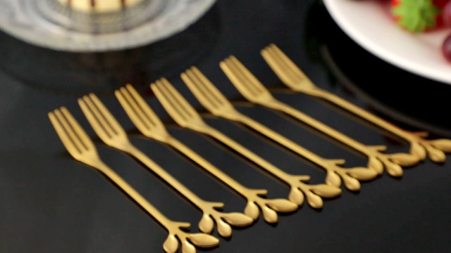 Forchette Da Dessert In Acciaio Inox - Set Da 10 A Forma Di Foglia | Oro O Argento Per Torte E Frutta