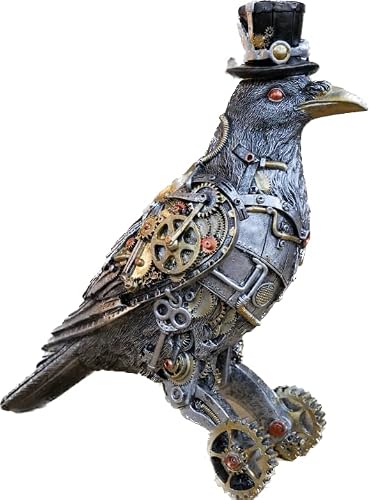 Venture Vehicles Ltd Silver Mechanical Cog Steampunk Themed Quirky Detailed Crow Resin Ornament