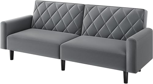 Yaheetech Sofá Cama de 2 Plazas Moderno 159x75,5x73 cm Sofá Plegable Tapizado con 2 Respaldos Separados Ajustables en 3 Niveles Sofá Convertible de Tela para Salón y Sala de Estar Gris Oscuro