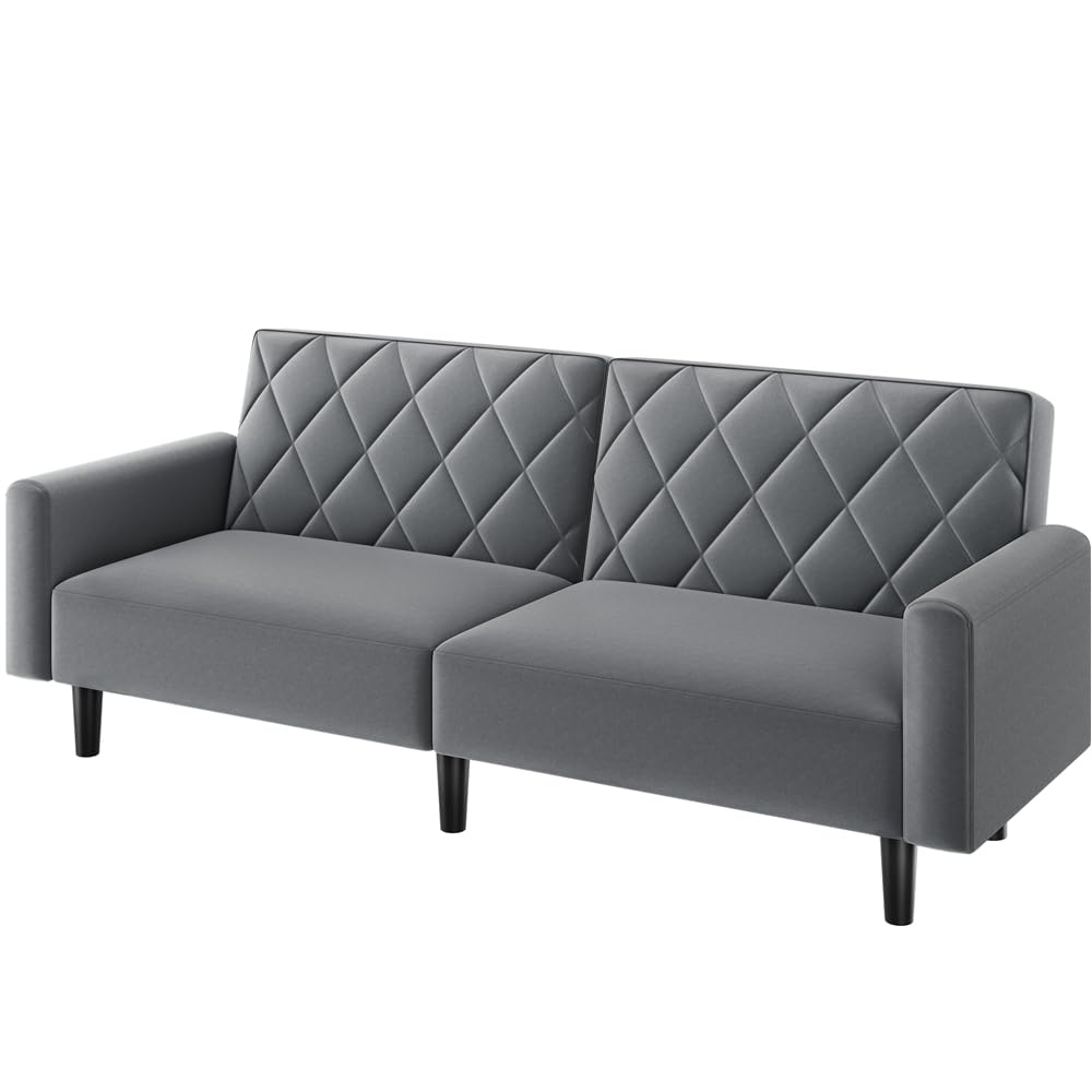 Yaheetech Sofá Cama de 2 Plazas Moderno 159x75,5x73 cm Sofá Plegable Tapizado con 2 Respaldos Separados Ajustables en 3 Niveles Sofá Convertible de Tela para Salón y Sala de Estar Gris Oscuro