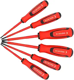 Jogo de Chaves de Fenda e Phillips Isoladas com Cabo Emborrachado 6 Peças Kit Chave Fenda e Phillips Imantada para Trabalhos Elétricos e Manutenção Linha Premium