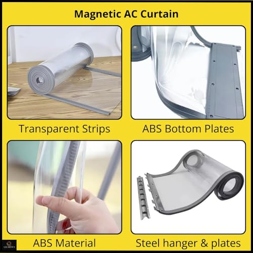 Image of Qlarity Covers 2mm Thick PVC Magnetic Curtain Strips 60 Inch (20X20X20) 3pcs HangerX8ft Long | 3 Strips, 8.5 Inch Vinyl AutoClosing Insulated Magnetic Curtain | For Home, Shops,Warehouses(Transparent)