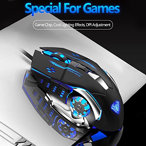 Aula S20 Gaming Mouse, Wired Usb Computer Mouse With Rgb Led Backlit, Dpi Adjustable, Pc Gaming Mice With 6 Programmable Macro Buttons For Desktop, Laptop, Pc, Mac - Black #TOP7