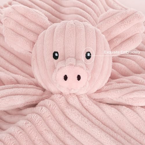Image of Baby Security Blanket for Boys and Girls Lovey Pig 15 Inch Pink