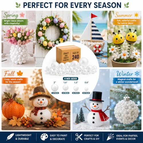Evershine 240 Pack Craft Foam Ball, White Smooth Craft Foam Polystyrene Balls for DIY Craft and Art School Project Sizes: .8’’, 1.2’’, 1.6’’, 2’’ by Evershine - Used condition - Image 6