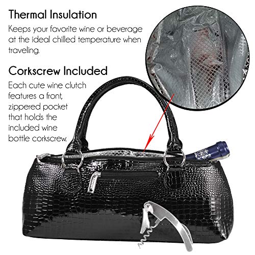 Image of Primeware Wine Clutch Bag (Thermal Insulated) Trendy Women's Carry Tote | Holds Red & White 750mL Bottles | Trendy Fashion | Incl. Portable Waiter-Style Corkscrew