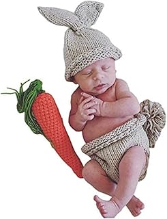 Pinbo Newborn Baby Photography Prop Cute Animal Rabbit Knitted Crochet Costume Hat Diaper With Carrot