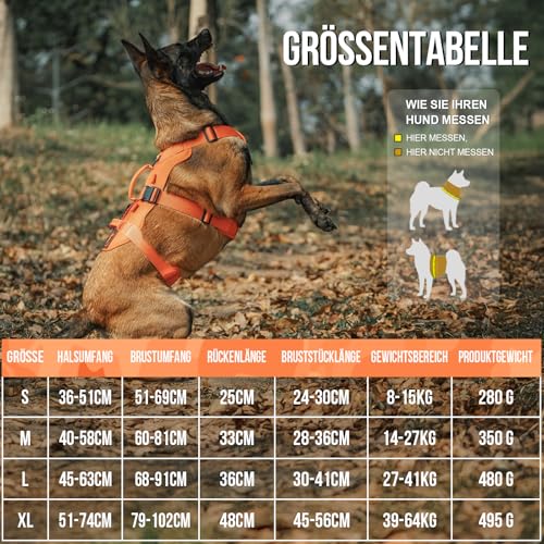 OneTigris Hundegeschirr, T-Bone Taktisches Geschirr mit 2 Griff Ausbruchsicher Einstellbar Brustgeschirr für Hunde Jagd Wandern Trainierung Spaziergang Outdoor-Aktivitäten (Orange, M)