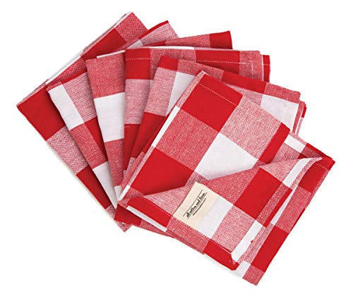 Red Cloth Napkins Pack Of 6, Linen Napkins, Dinner Napkins, Napkins Cloth Washable, 100% Cotton Napkins, Farmhouse Napkins, Red Checkered Napkins, 4Th July Cloth Napkins,18 X 18 Red And White #TOP4