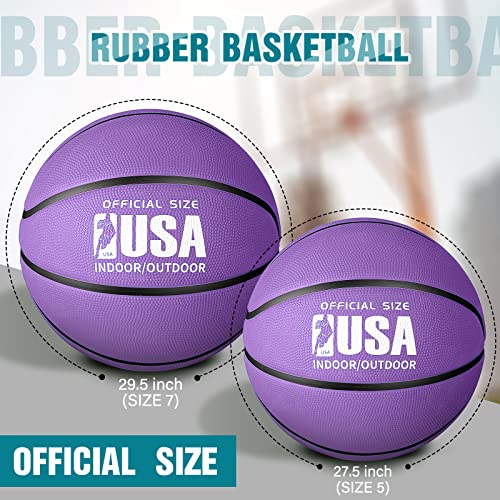 Libima 3 Pcs Official Size 5 7 Basketball Indoor Outdoor Colorful Rubber Basketball For Game Practice Training Basketball With Pump For Kids Youth Teens Men Women (Purple, Green, Red, Size 7 29.5'') #TOP1