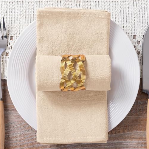 Image of Cotton Linen Napkins Set of 8 17 inchx17 inch Rustic Reusable Cloth Napkins Sand | Washable Durable Dinner Napkins Stonewashed Linen Napkins Cloth for Wedding Party Bridal Shower Everyday Use Gathings Decor