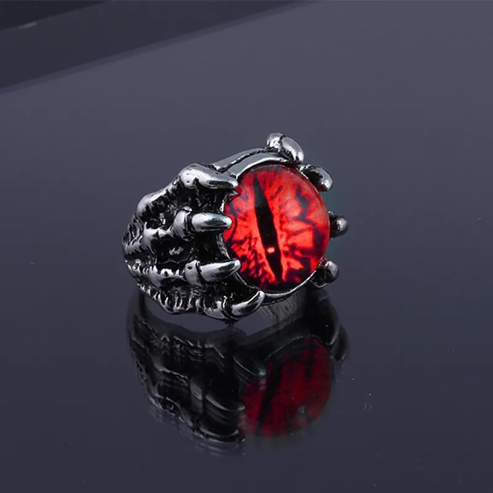Silver Plated Vintage Punk Gothic Style Red Eye Eagle Claw Design Adjustable Opening Statement Ring for Women Men's Daily Casual Wear Party Holiday Jewelry Gift