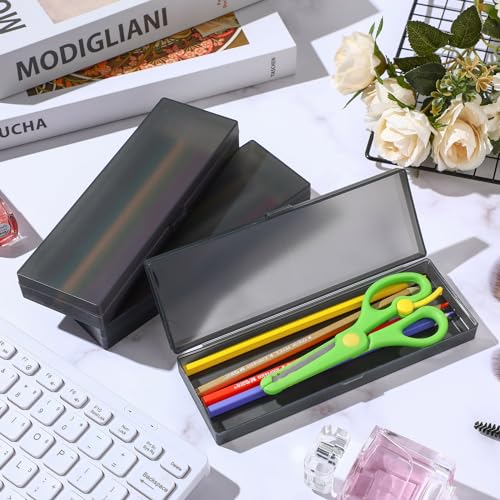 Image of Yexiya 30 Pack Pencil Box Plastic Pencil Case Bulk 7.2 x 2.4 x 0.9 Inches Black Pen Storage with Hinged Lid Stackable for Pens Crayons School Office Supplies Organization