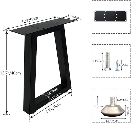 QLLY 16 inch Trapezoid Metal Table Legs, Home Office Desk Legs, Furniture Leg Set, Set of 2 (16 inch, Black)