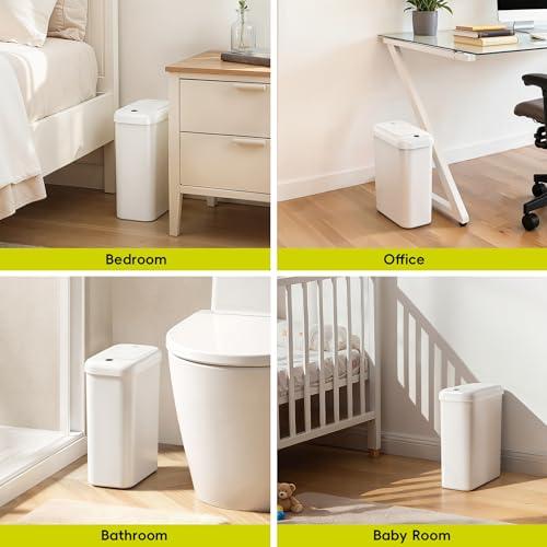 Image of EKO Automatic Bathroom Trash Can with Lid, 2.6 Gallon Slim Touchless Garbage Can, Waterproof Motion Sensor Trash Bin for Bathroom, Office, Kitchen, White