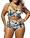 Lalagen Women's Strappy Hollow Out Floral Swimwear Plus Size High Waist Bikini Sets Black XL