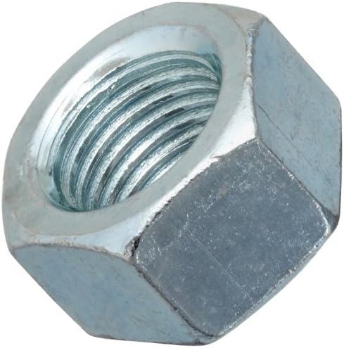 Steel Hex Nut, Zinc Plated Finish, Grade 2, ASME B18.2.2, 1-1/8"-7 Thread Size, 1-11/16" Width Across Flats, 31/32" Thick (Pack of 10)