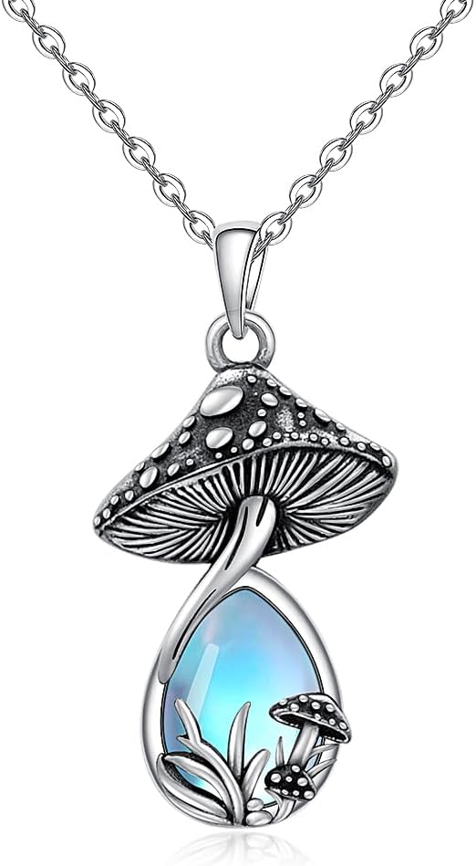Moonstone Mushroom Necklace for Women Sterling Silver Mushroom Necklace Gifts Moonstone Jewelry Lovers Themed Pendant Charms Birthday Accessories
