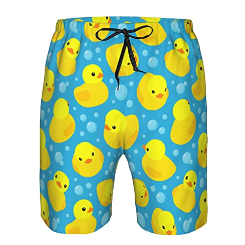 Shuwekk Traje de baño con bandera estadounidense para hombre, pantalones cortos de verano para surf, pantalones cortos de playa de secado rápido con forro de malla, Patitos de goma amarillos, XXL
