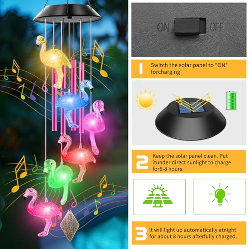 AIONASA Solar Flamingo Wind Chimes for Outside with 4 Music Aluminum Tubes by AIONASA - Used condition - Image 7