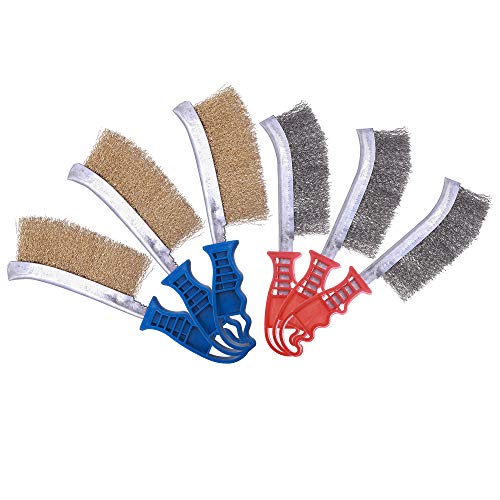 Mixiflor 6 Pack Scratch Wire Brushes Set Stainless Steel Brass Wire Brush for Automotive, Cleaning Welding Slag Rust Scrubbing Brush