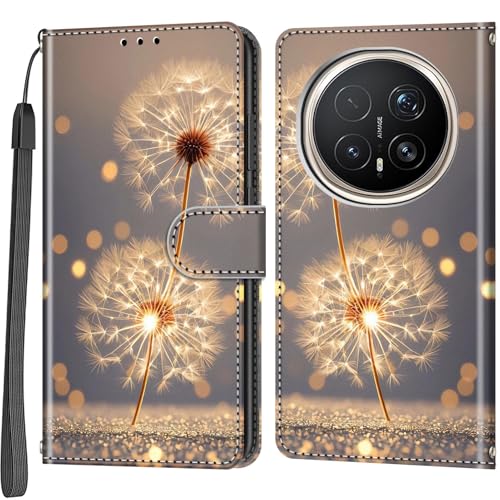 Étui Honor Magic 8 Pro en cuir pissenlit doré avec porte-cartes et fermeture aimantée
