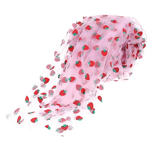 ADOCARN Tela De Tul Con Fresas Tela De Fresa Tela De Tul De Seda Vestido De Fresa Tela Fiesta De Fresas Tul Suave Tejido De Costura Tutú Suéter De Fresa Cinta De Fresa Poliéster Rosa