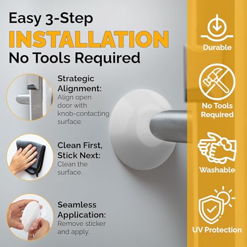 Image of Ducki 6-PC Door Bumper Stopper Wall Protector Self Adhesive Handle Knob Shield Bumper Guard,Prevents,Damage,Cabinet,Handle,Bed (Transparent,White,Yellow, Original - 2 inch (4 Pack))