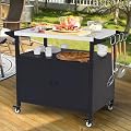 COZEER Outdoor Grill Table with Storage, Weatherproof Grill Cart