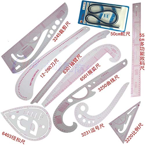 10 Stlye Fashion Ruler Set Vary Form Curve French Curve Pattern Grading Rulers Curve Stick Pattern Design Ruler Set, Design Craft Sewing Tool