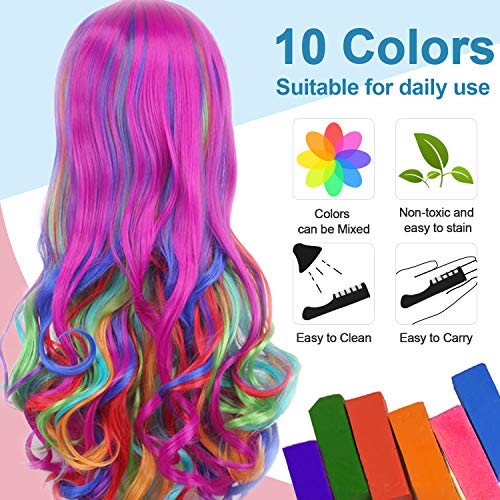 10 Colores Tinte para el Cabello Tiza de Pelo con Tapa, EBANKU Temporal Cabello Tiza Color Peine Coloración de Cabello Tinte no Tóxico Color de Tiza para Niñas y Niños Pelo Teñido