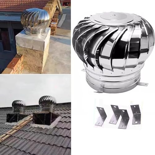 Tapa de chimenea de ventilador de ático, de acero inoxidable, resistente a la lluvia, redonda, giratoria, para escape, sin electricidad, para chimenea industrial/techo de cobertizo