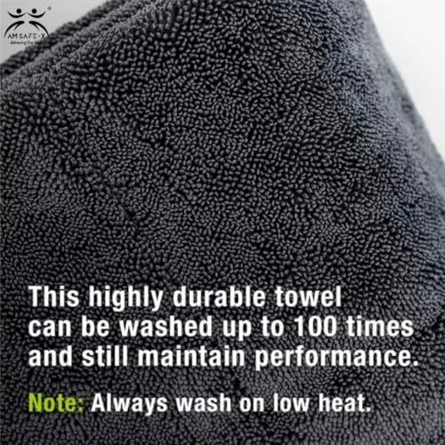 Image of AM Safe-X Microfiber Cloth for Car 1200 GSM 40x60 cms 1 Pcs Twisted Loop Super Absorbent Towel, Edgeless Design with Plush Pile & Lint Free Cloth for Drying & Detailing, Grey
