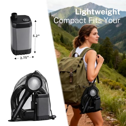Ducha portátil para camping con calentador de agua, batería de 6000 mAh, duración de 140 minutos, pantalla digital de 5.2 pulgadas, 4 modos de pulverización, impermeable IPX7 para senderismo, baño de mascotas, lavado de coche, RV miniatura 6