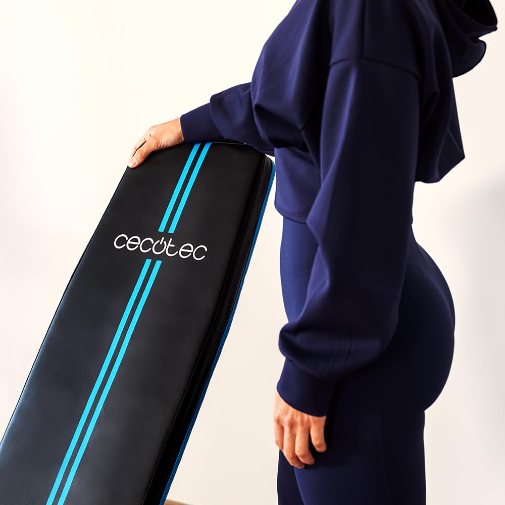 Cecotec Banco Musculación Plegable y Acolchado, Gimnasio en Casa, Drumfit Setup 7000. Ajustable en 7 Niveles, Reclinable hasta 180º, Almohadillas Antideslizantes, Entrenamiento Cuerpo Completo