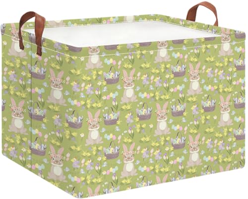 Image of Rectangle Green Easter Basket,Gift Basket Empty with Handles for Kids,Cute Organizer Toy Bin,Books Basket,Books Box(Green Easter Basket)