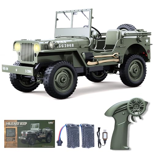 Hylukon Voiture télécommandée 1/10 Mo avec télécommande 4 WD - Camion Militaire - Cadeau pour Enfants et Adultes Vert armée Véhicule Tout-Terrain...