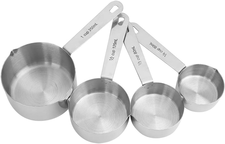 Stainless Steel Measuring Cups and Spoons Set, Durable Kitchen Cooking Tools for Home Chef, 4 Pieces, Ideal for Milk Tea Shop