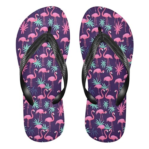 ALAZA Cute Pink Flamingo Flip Flops for Women Fashion Beach Slippers Comfort Mens Flip Flops Non-Slip Rubber Shower Slippers Sandal for Hotel Travel Sport,XS