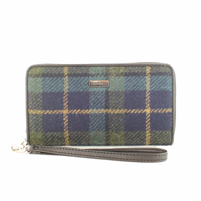 Mucros Weavers Irish Tweed Wallet For Women (Blue, Green Tartan)